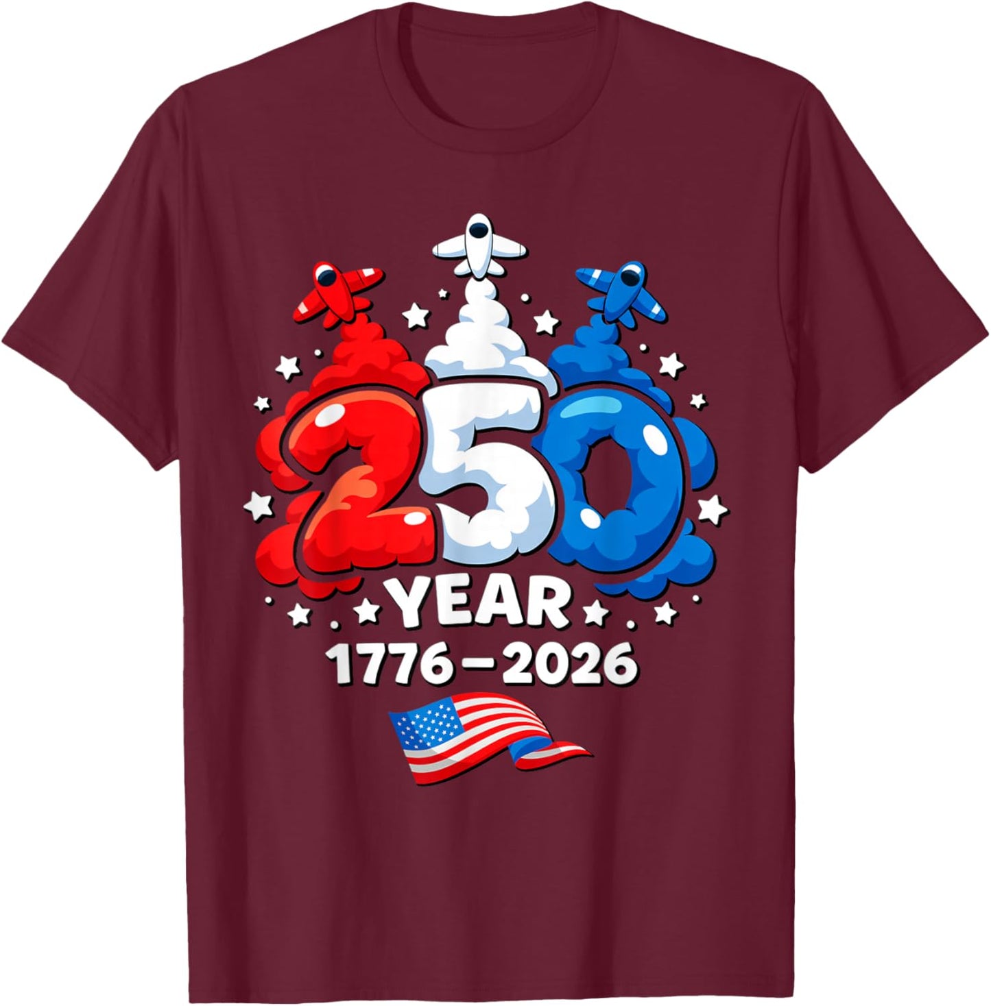 Kids 4th of July 250 Year Patriotic Red, White USA 250th T-Shirt - T-Shirt | Maroon