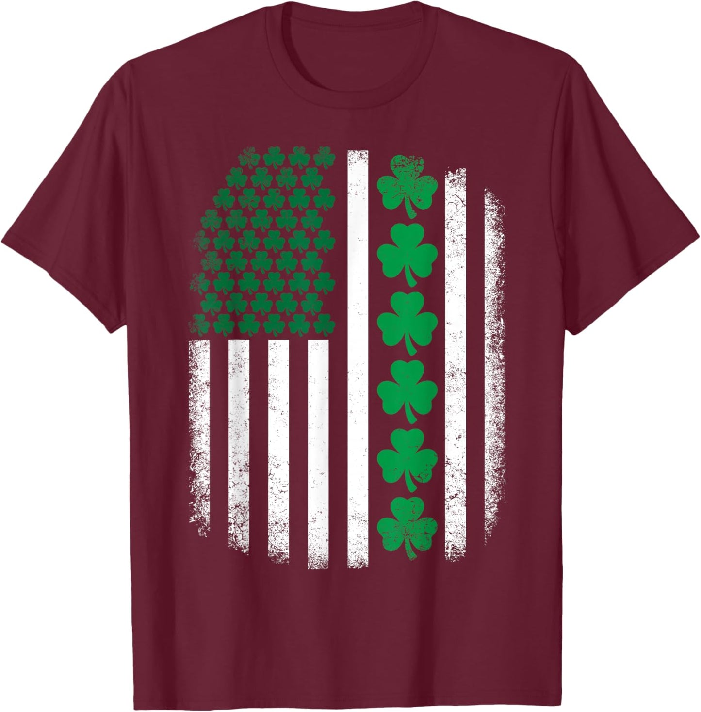 US American Flag with Clover Shamrocks for St Patricks Day T-Shirt - T-Shirt | Maroon