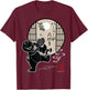 Barney Cute Dinosaur & Friend with Japanese-Inspired Artwork T-Shirt - T-Shirt | Maroon