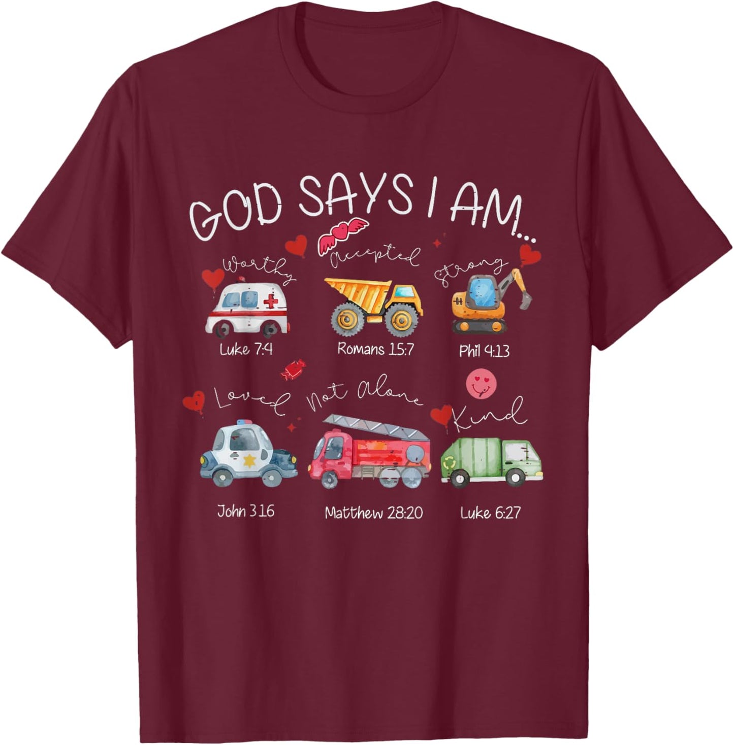 Funny God Says I Am Christian Valentine Vehicle Toddler Boys T-Shirt - T-Shirt | Maroon