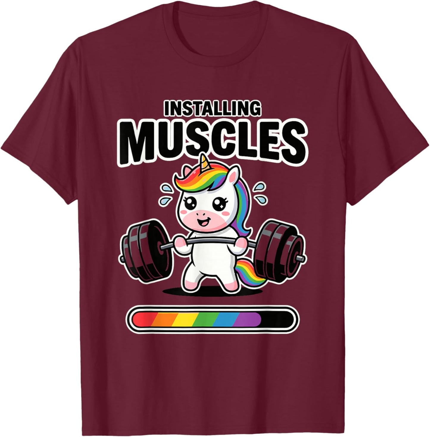 Cute Unicorn Weightlifting Workout Nerdy Gym Funny T-Shirt - T-Shirt | Maroon