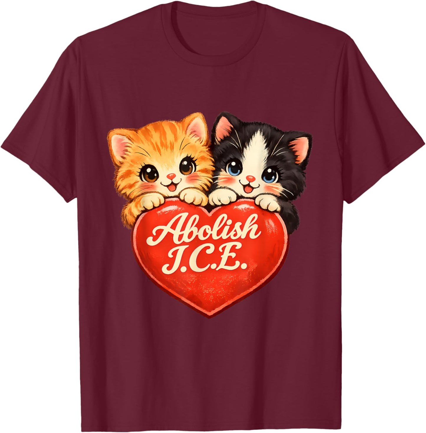 Abolish ICE Cat Valentines Day T-Shirt - T-Shirt | Maroon