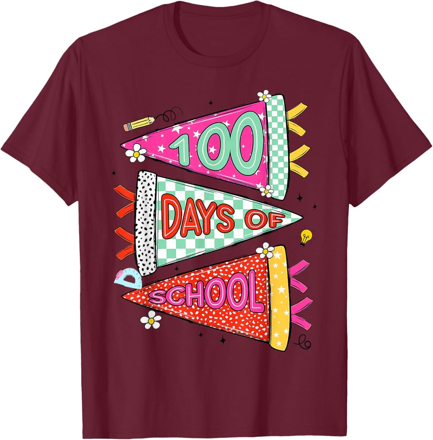 Happy 100 Days of School 100th Days Gift Teacher Girl Boy T-Shirt - T-Shirt | Maroon