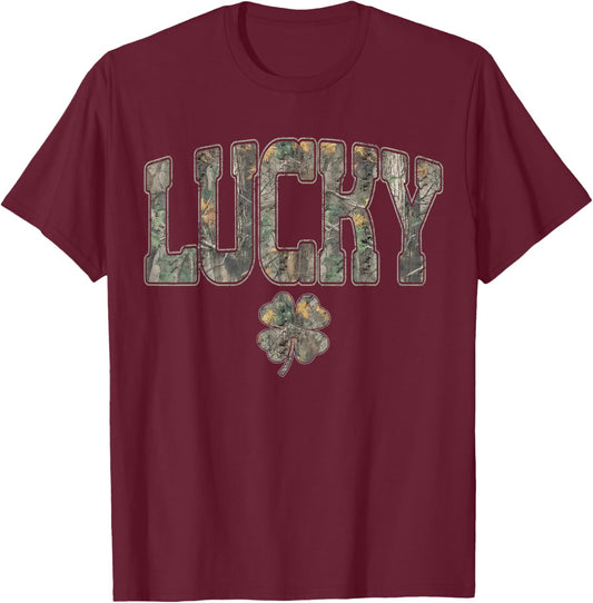 Retro Old Camo Lucky Shamrock Camouflage St Patrick's Day T-Shirt - T-Shirt | Maroon