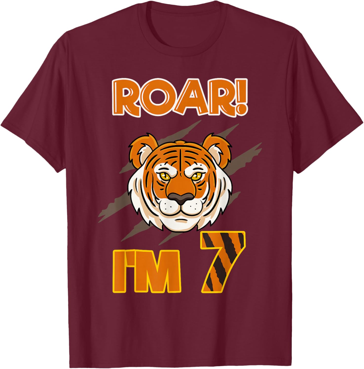 Tiger 7th Birthday Party Jungle Zoo Zookeeper Animal Lover T-Shirt - T-Shirt | Maroon