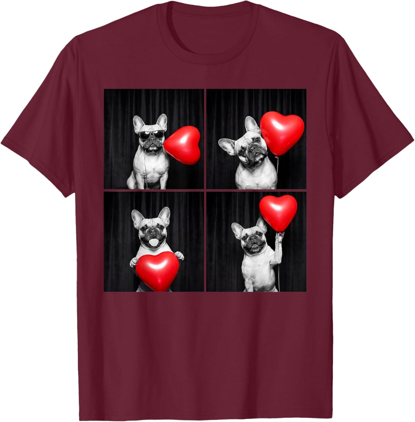 French Bulldog Photobooth Frenchie Dog Valentines Design T-Shirt - T-Shirt | Maroon