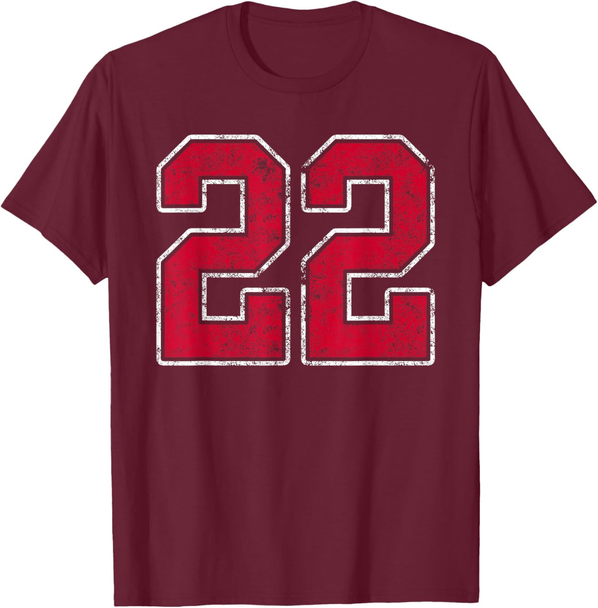 Grunge Red White Number 22 Jersey Player Uniform #22 T-Shirt - T-Shirt | Maroon