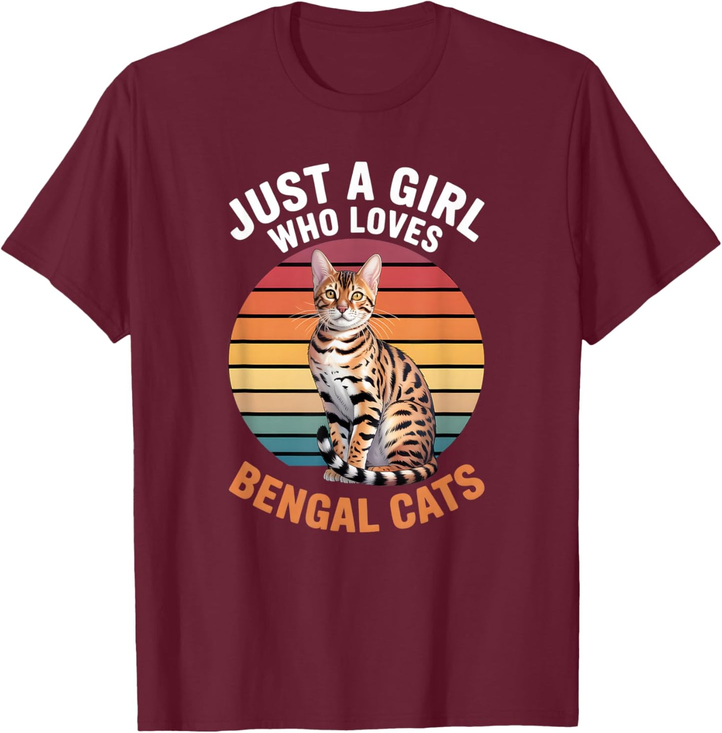 Girls Bengal Cat T-Shirt - T-Shirt | Maroon