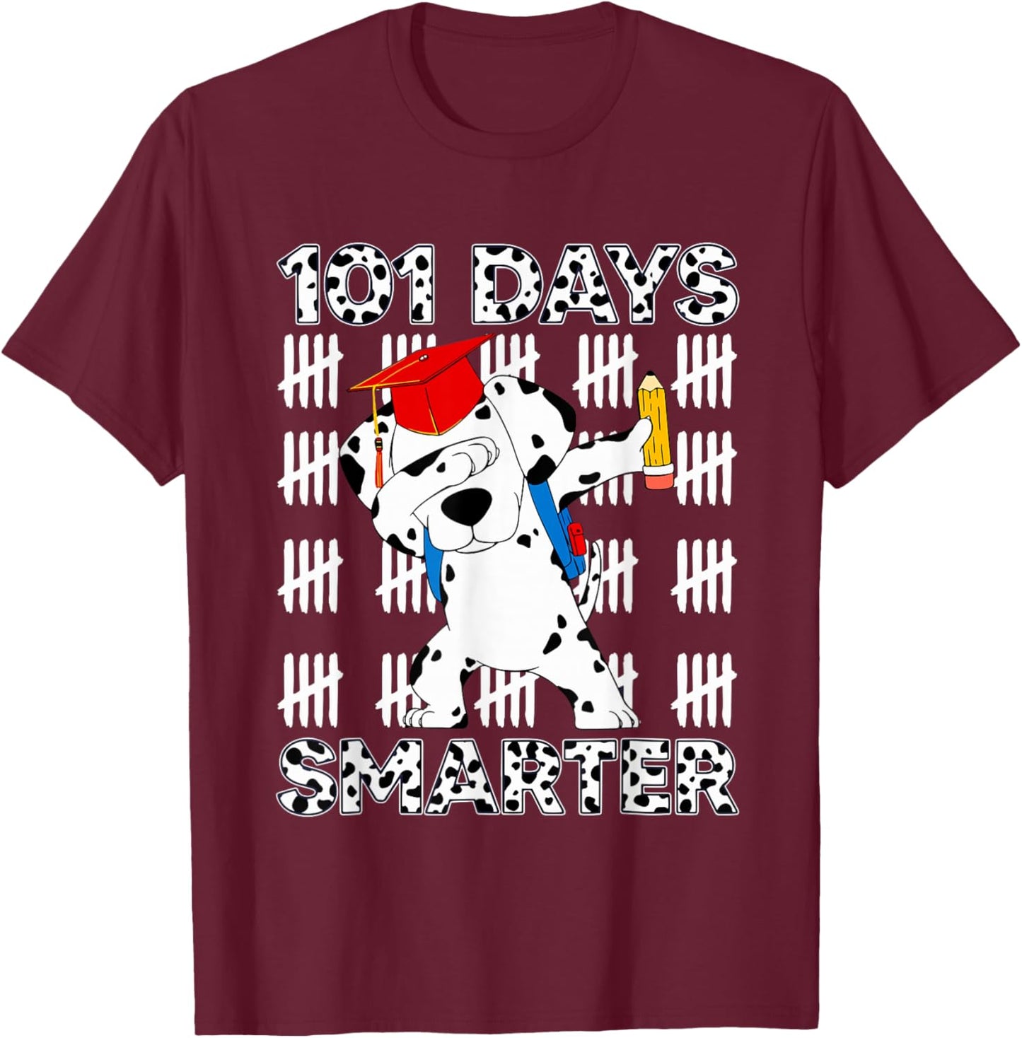100 Days School Dabbing Dalmatian Dog Teachers Kids Teen T-Shirt - T-Shirt | Maroon