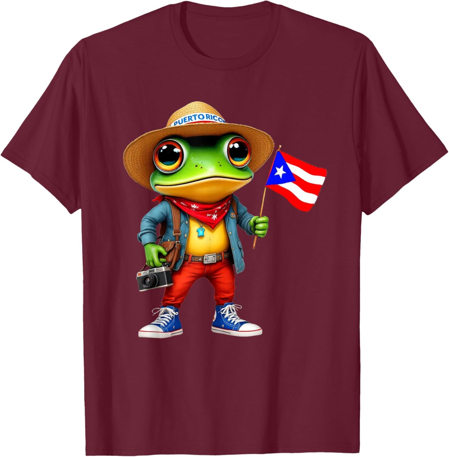 Coqui Frog Puerto Rico Flag Puertoo Rican Taino Boricua T-Shirt - T-Shirt | Maroon
