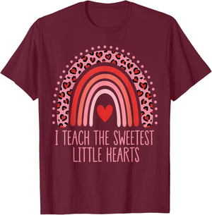 I Teach The Sweetest Little Hearts Valentines Day Teacher T-Shirt - T-Shirt | Maroon