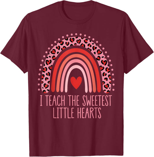 I Teach The Sweetest Little Hearts Valentines Day Teacher T-Shirt - T-Shirt | Maroon