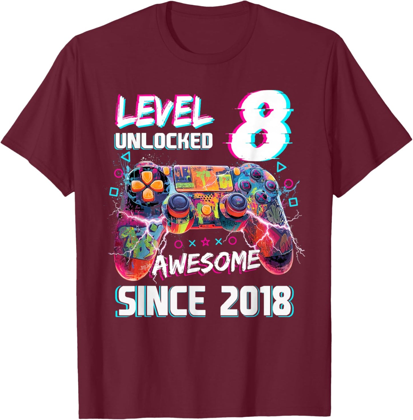 Level 8 Unlocked Video Gamer 8th Birthday Video Gamer Boys T-Shirt - T-Shirt | Maroon