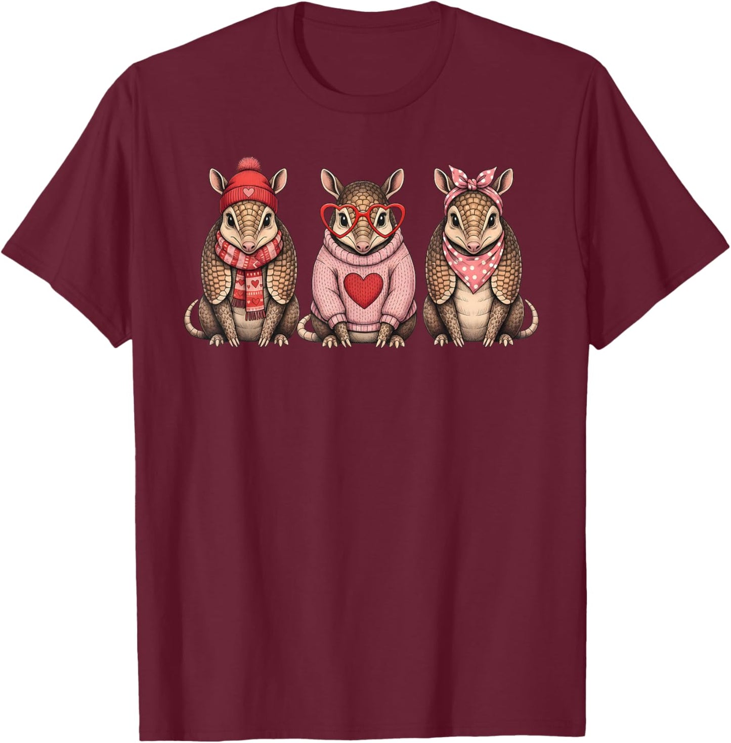 Retro Armadillo Cute Valentine T-Shirt - T-Shirt | Maroon