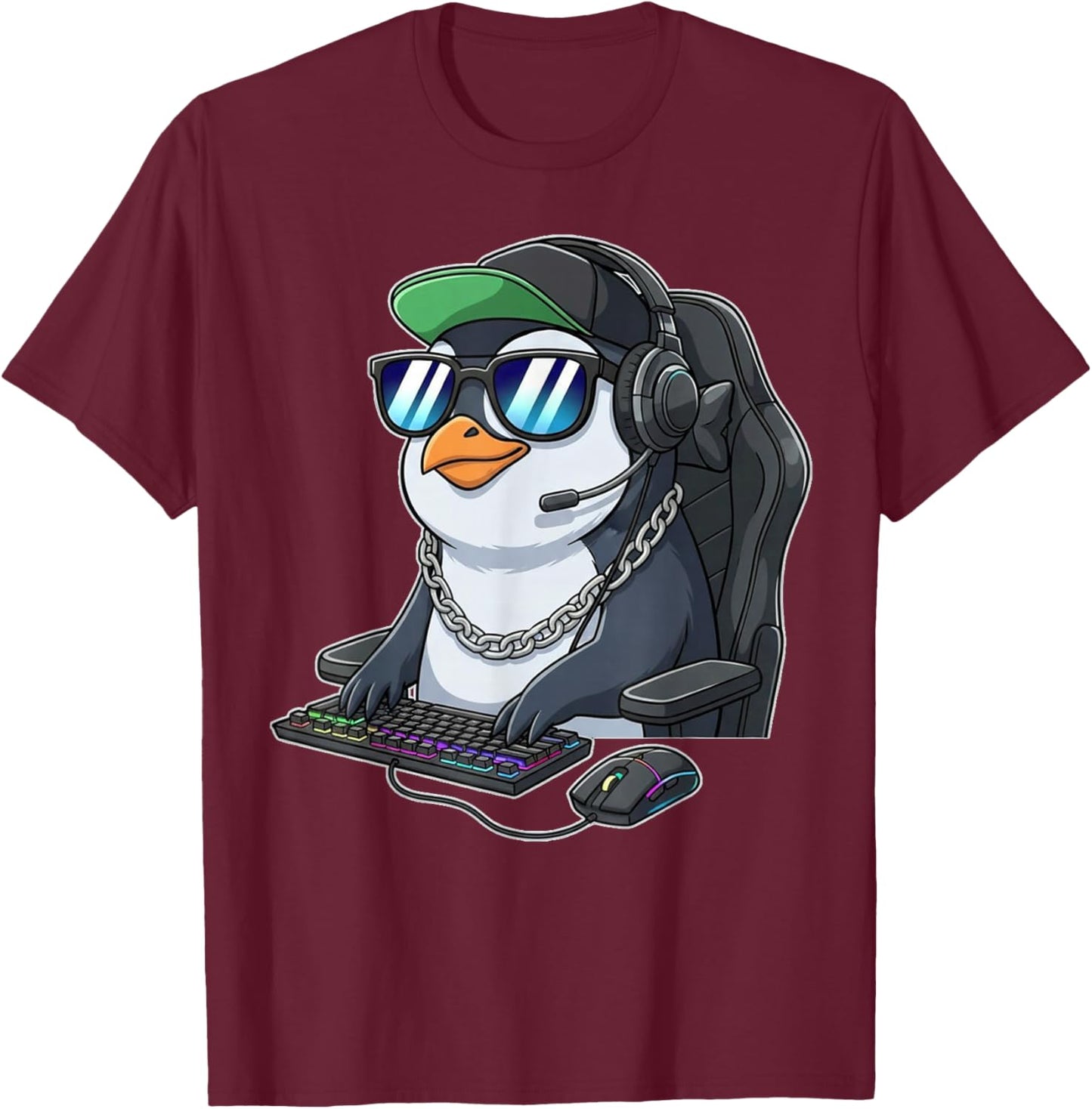 Penguin Gamer Funny Gaming Penguins Play Video Game Lover T-Shirt - T-Shirt | Maroon