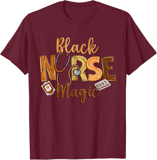 Black Nurse Magic Stethoscope IV Pills Art T-Shirt - T-Shirt | Maroon