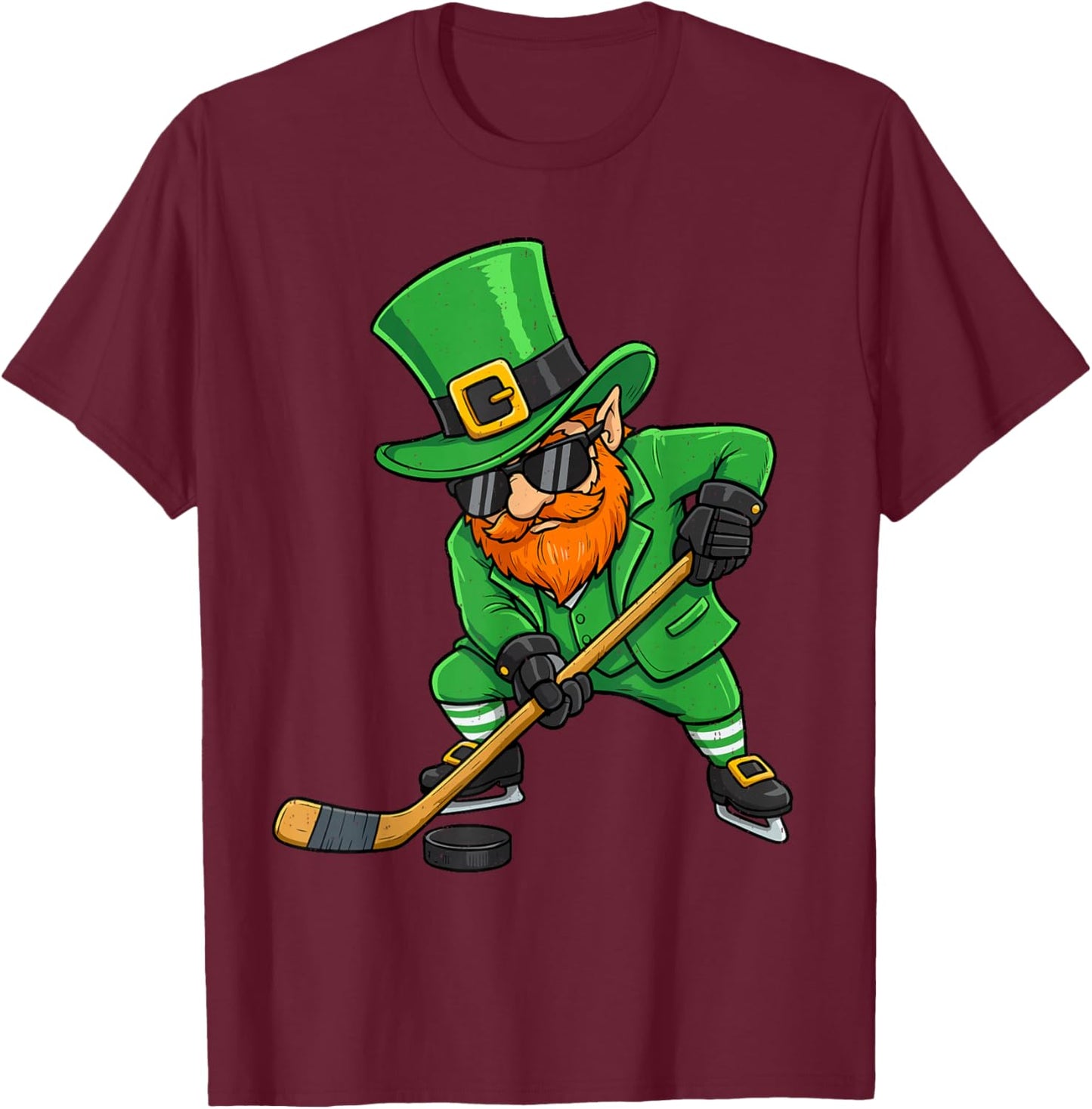 Leprechaun Ice Hockey Green St Patricks Day Sport Boys Kids T-Shirt - T-Shirt | Maroon