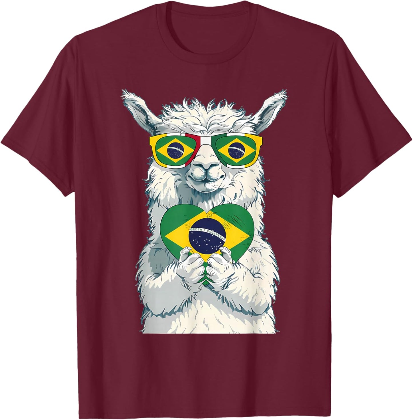 Brasil Flag Llama Brazilian Alpaca Brasilian Roots Brazil T-Shirt - T-Shirt | Maroon