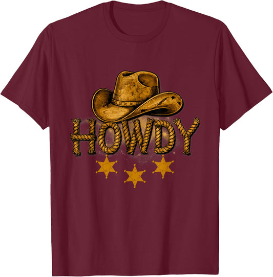 Howdy Western Cowboy Birthday Howdy Cowboy T-Shirt - T-Shirt | Maroon