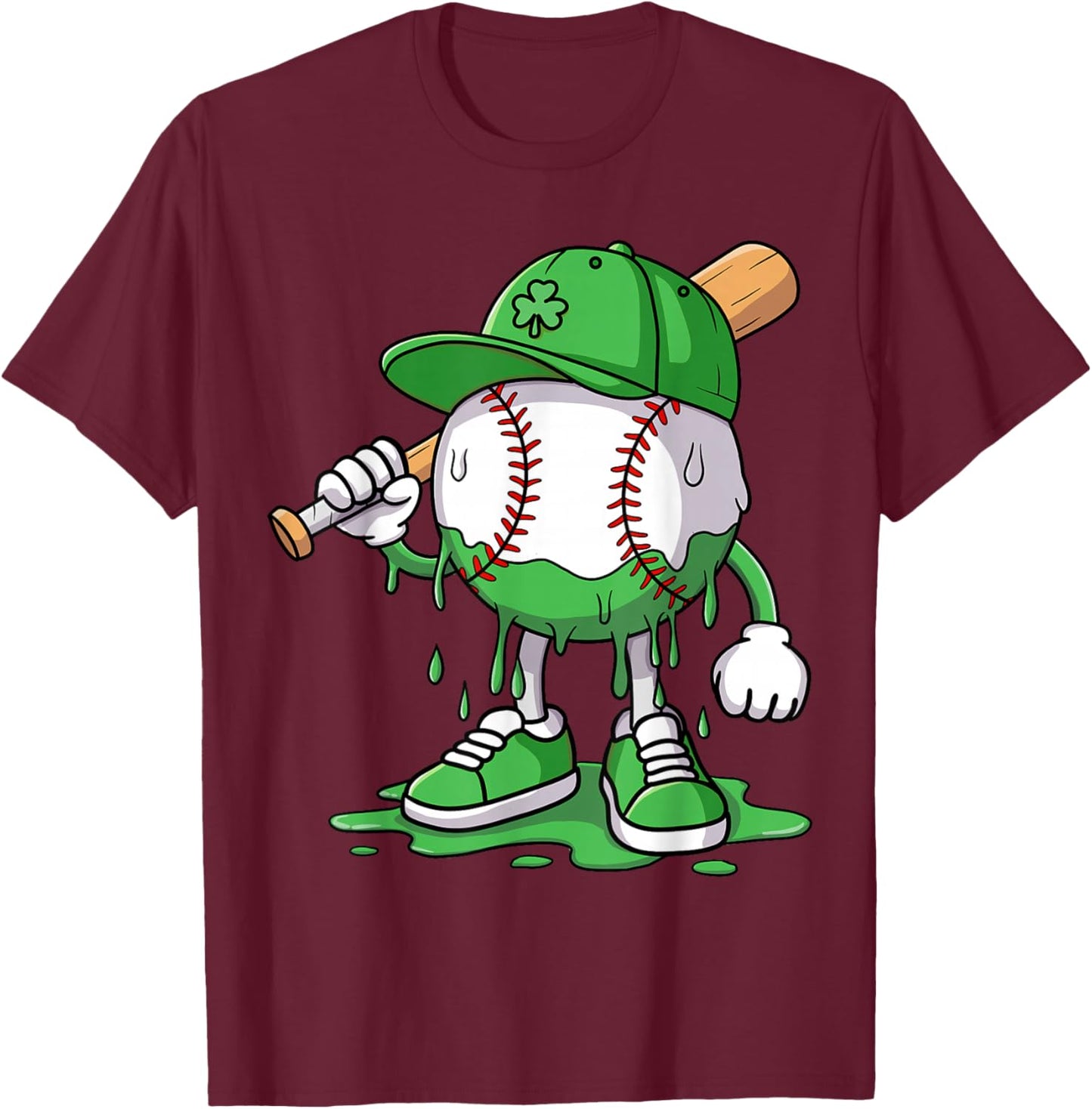 Boys Happy St Patricks Day Kids Baseball Ice Cream Drip T-Shirt - T-Shirt | Maroon
