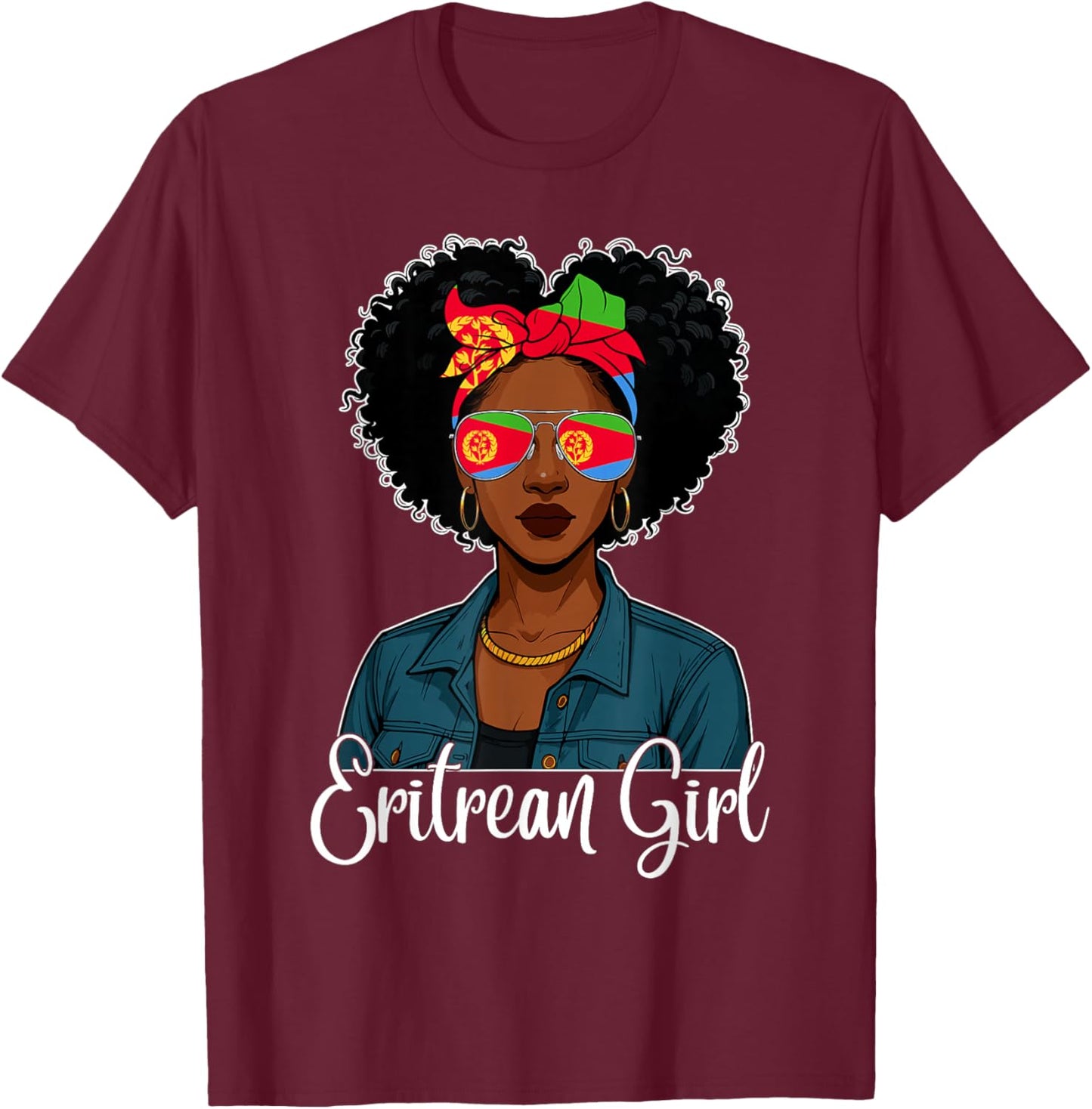 Eritrean Girl Black History Month Eritrea Flag Pride Girls T-Shirt - T-Shirt | Maroon