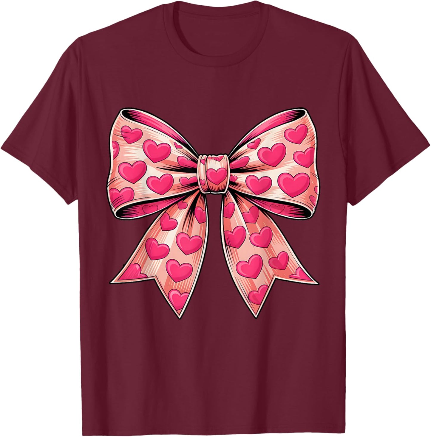 Pink Boquette Bow Happy Valentine Girls Kids T-Shirt - T-Shirt | Maroon