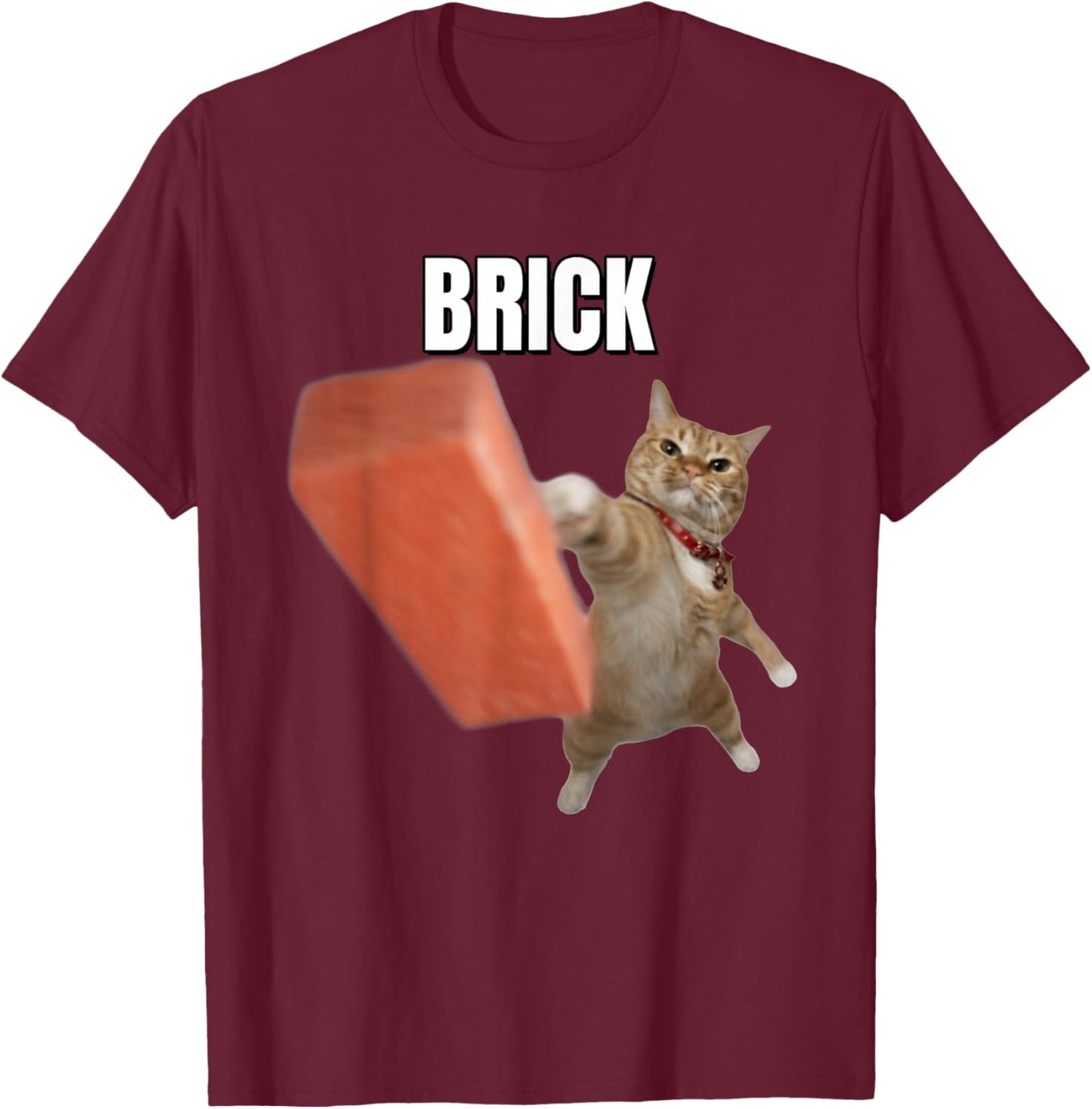 Funny Cat Throwing Brick Cats Meme Brainrot Humor T-Shirt - T-Shirt | Maroon
