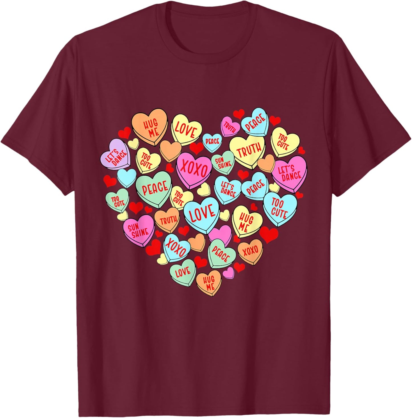 Valentines Day Heart Conversation Candy Sweetheart Kid Women T-Shirt - T-Shirt | Maroon