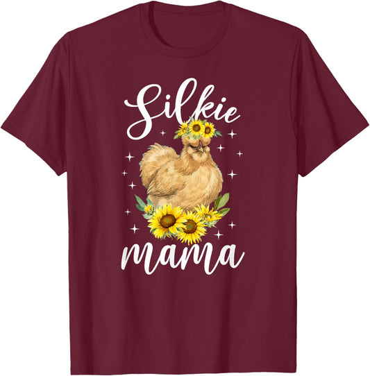 Silkie Mama Flowers Silkie Chicken Lover Silkie Owner T-Shirt - T-Shirt | Maroon