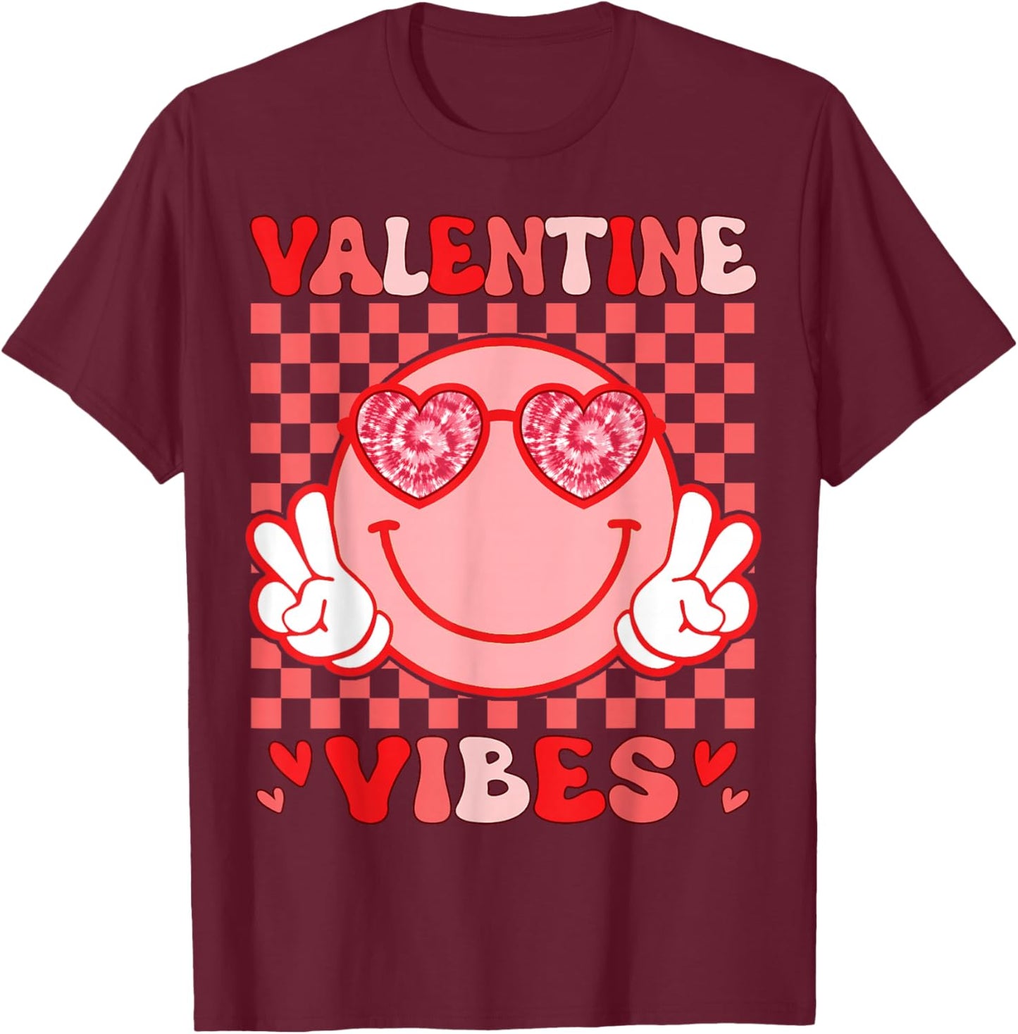 Valentine Vibes Hippie Valentines Day Shirts for Girls Women T-Shirt - T-Shirt | Maroon