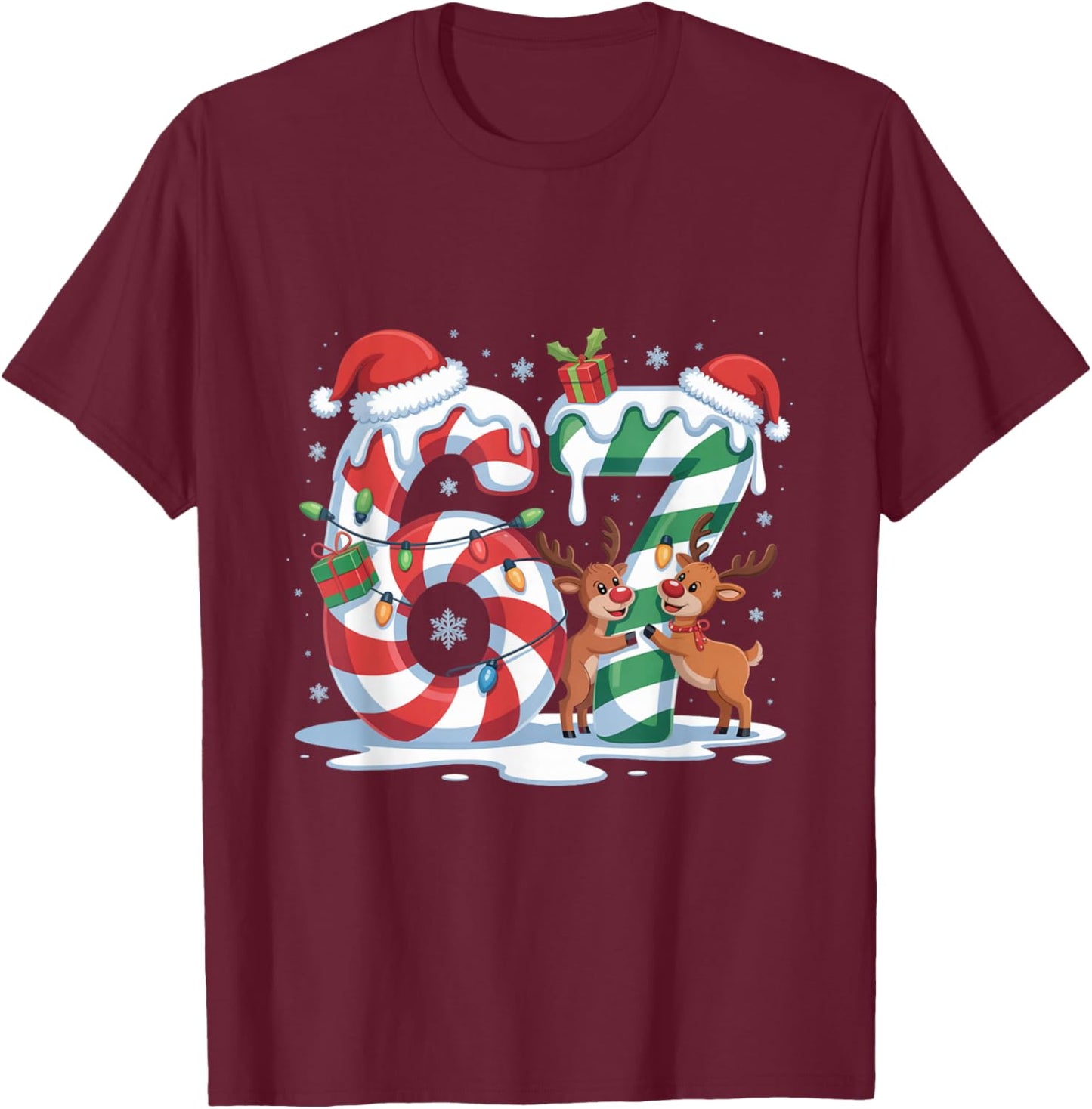 Christmas 67 Funny Xmas Six Seven Ugly Sweater 6-7 T-Shirt - T-Shirt | Maroon