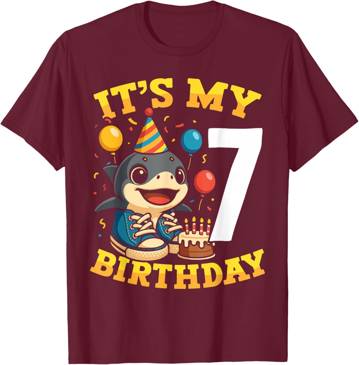 Italian Brainrot It's My Birthday 7 Age 7th Kids Boys Girls T-Shirt - T-Shirt | Maroon