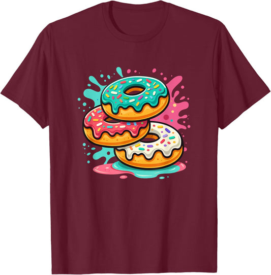 Colorful Donut for Kids who Loves Donuts for Donut Day Fans T-Shirt - T-Shirt | Maroon