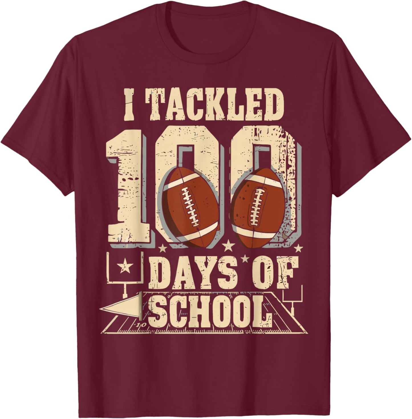 100 Days of School Boys 100th Funny Football T-Shirt - T-Shirt | Maroon