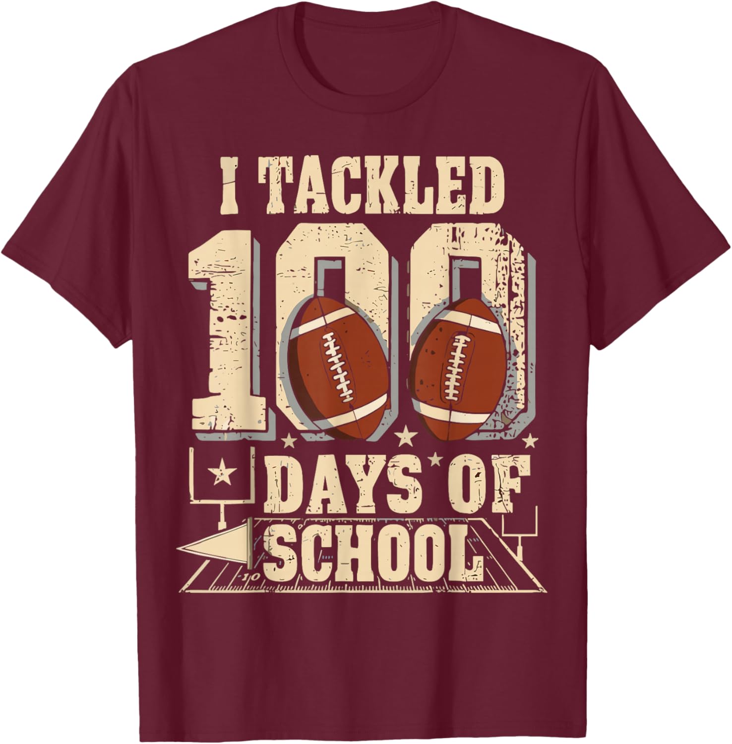 100 Days of School Boys 100th Funny Football T-Shirt - T-Shirt | Maroon