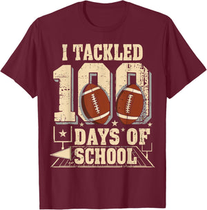 100 Days of School Boys 100th Funny Football T-Shirt - T-Shirt | Maroon