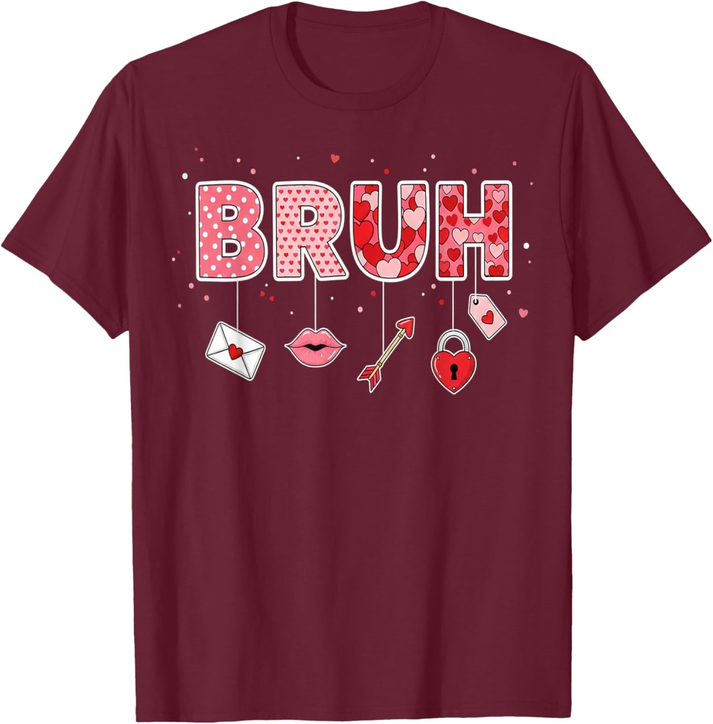 Happy Valentines Bruh Valentine Boys Hearts Kids Men T-Shirt - T-Shirt | Maroon