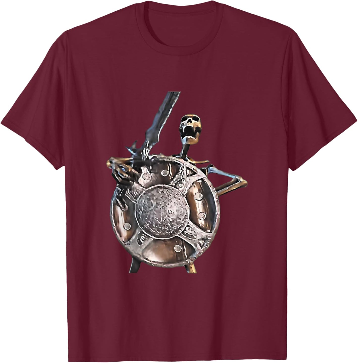 Skeleton Banging Shield Meme T-Shirt - T-Shirt | Maroon