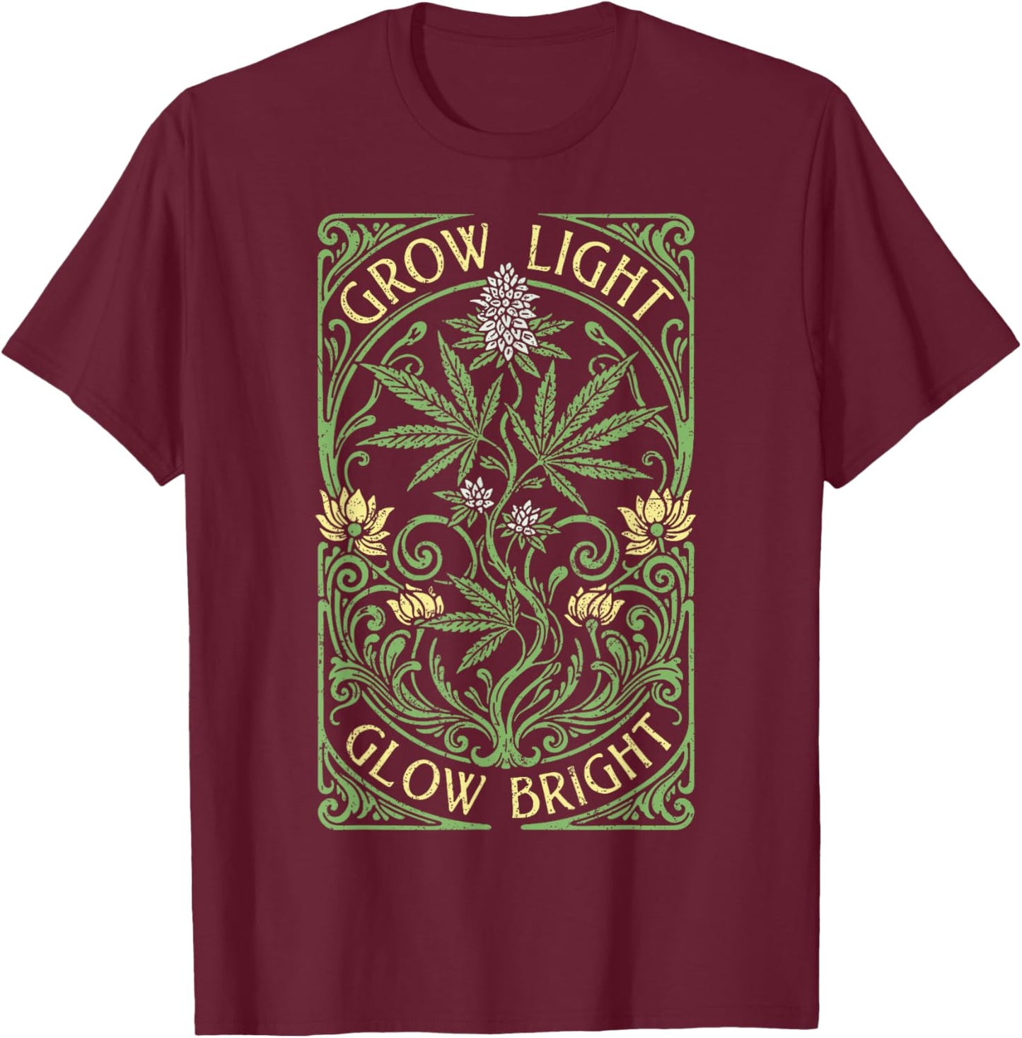 Boho Weed Grow Light Glow Bright Vintage Marijuana Stoner T-Shirt - T-Shirt | Maroon