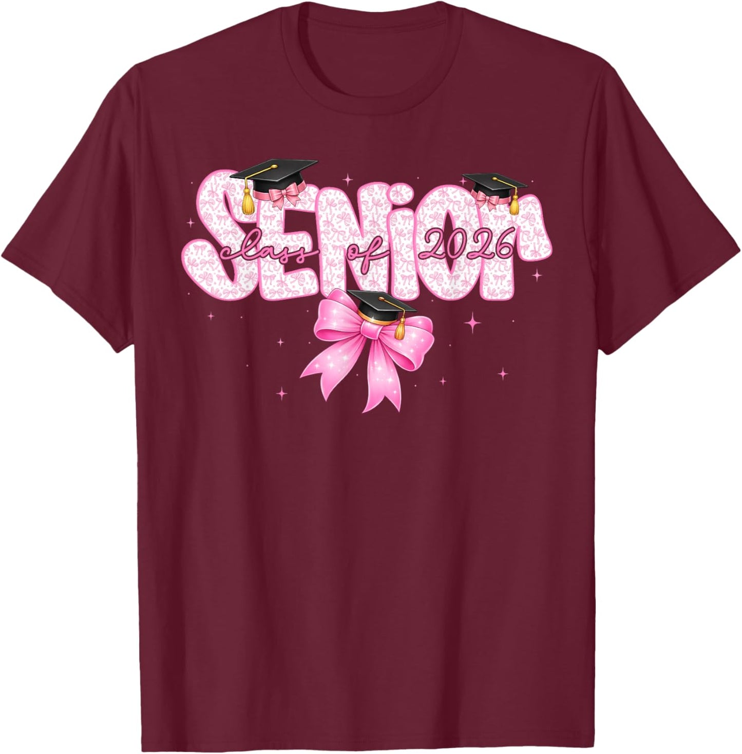 Senior Class of 2026 Coquette Bow Graduation Girl Kid T-Shirt - T-Shirt | Maroon