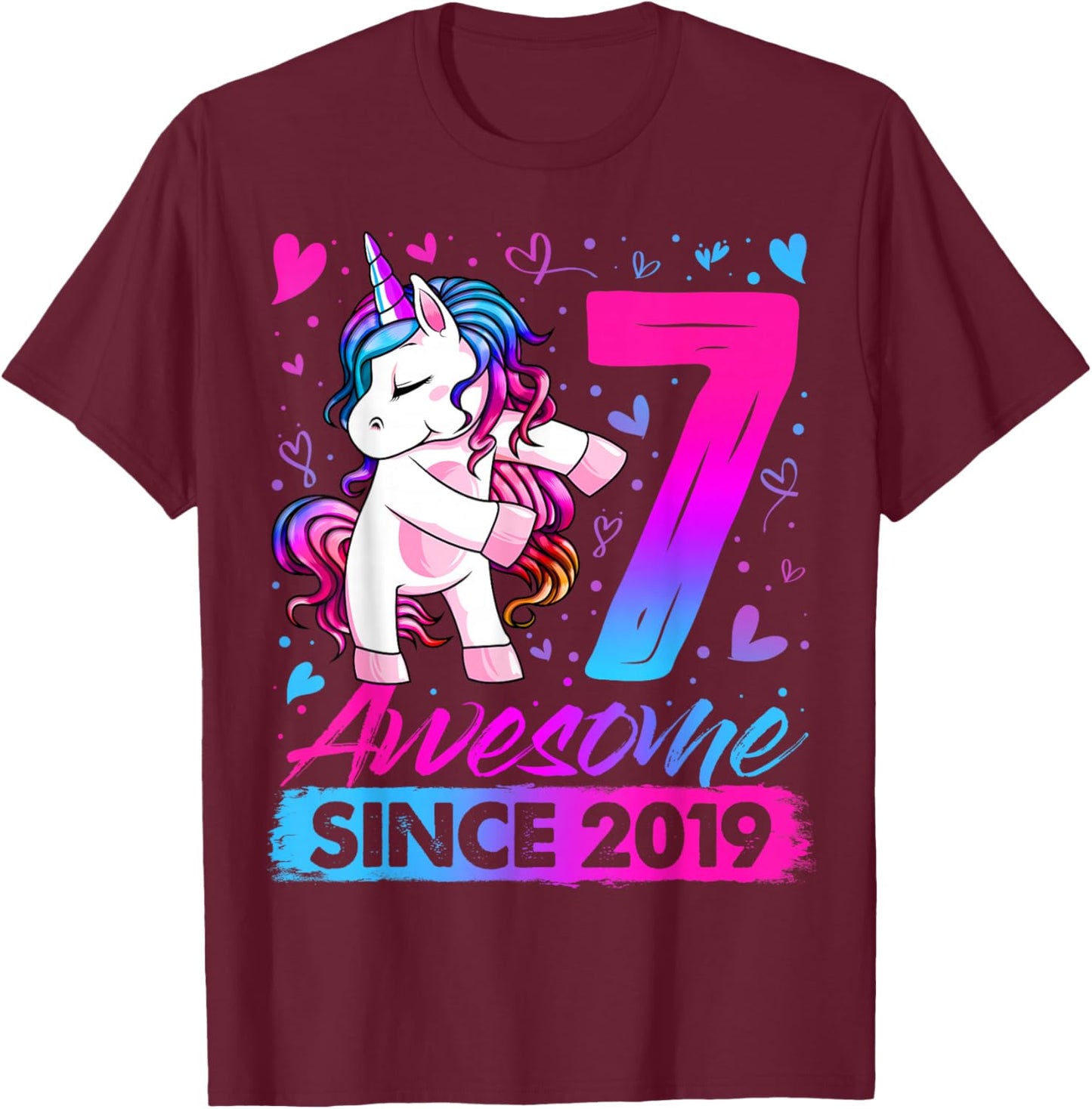 7th Birthday Shirt Girl 7 Year Old Gifts 7 Birthday Girl T-Shirt - T-Shirt | Maroon