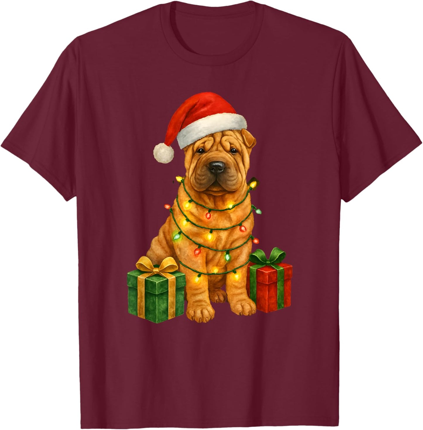 Christmas Shar Pei Dog Cute Funny Santa Hat T-Shirt - T-Shirt | Maroon
