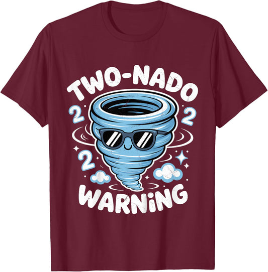 Two Nado Warning 2nd Birthday 2 Year Old Boys Kids T-Shirt - T-Shirt | Maroon
