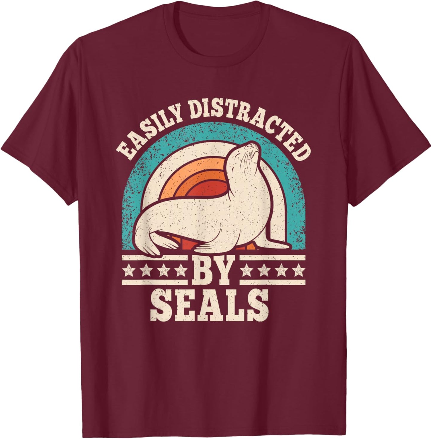 Easily Distracted by Seals Retro Seal Men Women T-Shirt - T-Shirt | Maroon