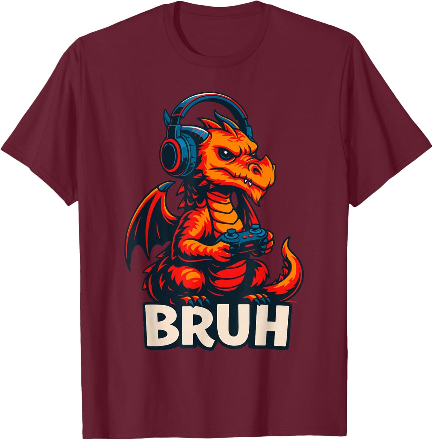 Gamer Dragon Gaming Bruh T-Shirt - T-Shirt | Maroon