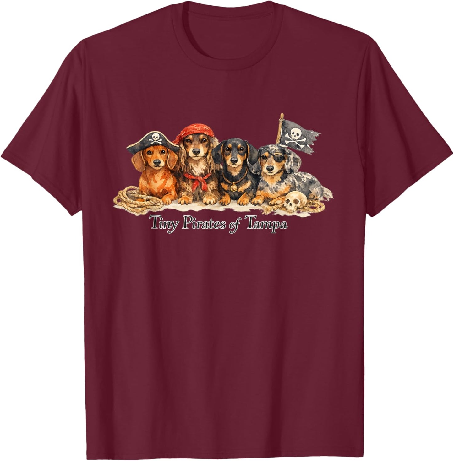 Tiny Pirates of Tampa Dogs Celebrate Gasparilla Dachshund T-Shirt - T-Shirt | Maroon