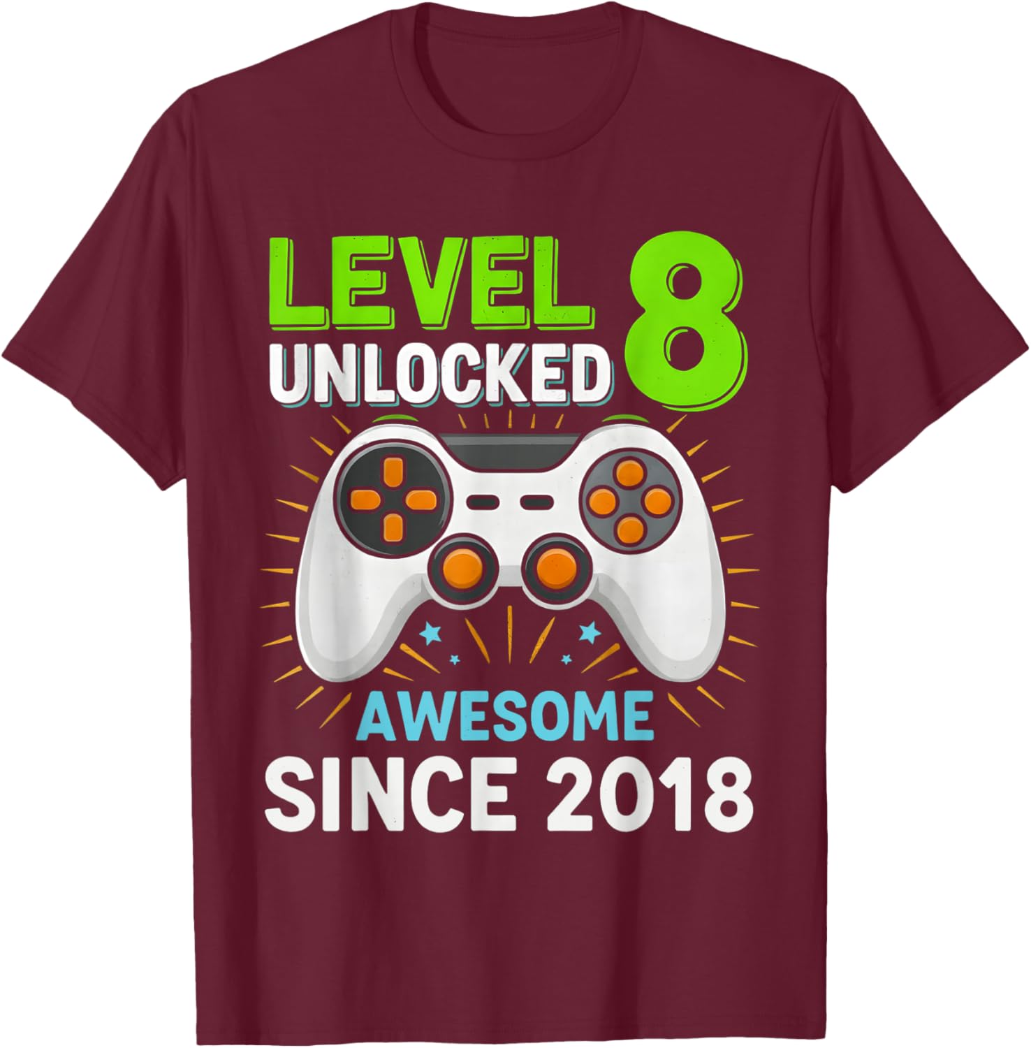 Level 8 Unlocked Awesome Since 2018 Gaming Birthday 8th Boys T-Shirt - T-Shirt | Maroon