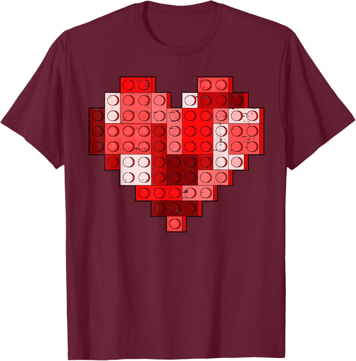 Valentines Day Heart Building Blocks Bricks Boys Kid Toddler T-Shirt - T-Shirt | Maroon