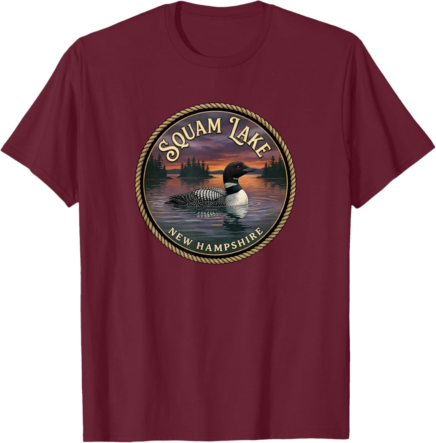 Squam Lake, New Hampshire, Retro T-Shirt - T-Shirt | Maroon