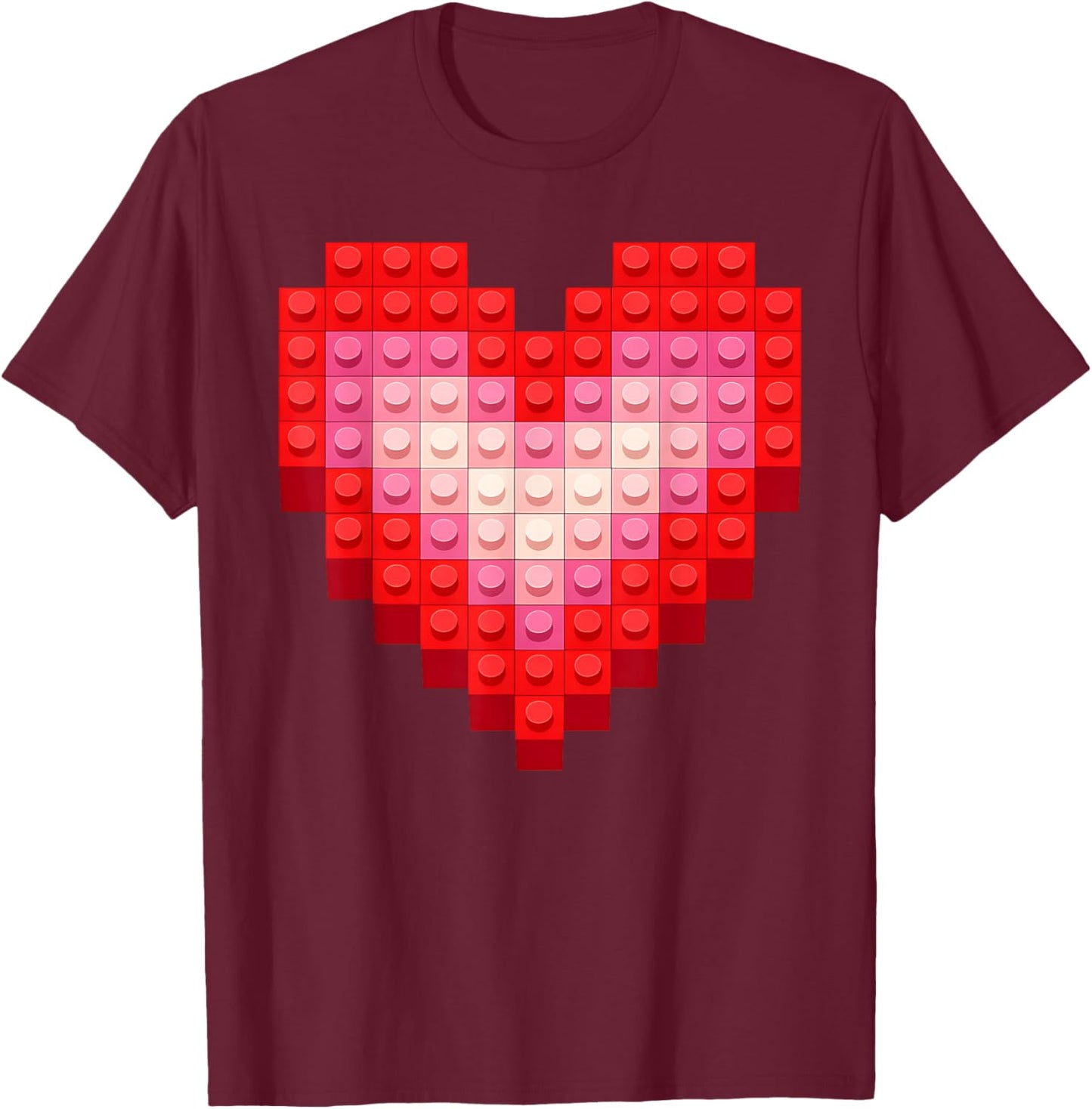 Valentines Day Boys Kid Toddler Heart Building Blocks Bricks T-Shirt - T-Shirt | Maroon